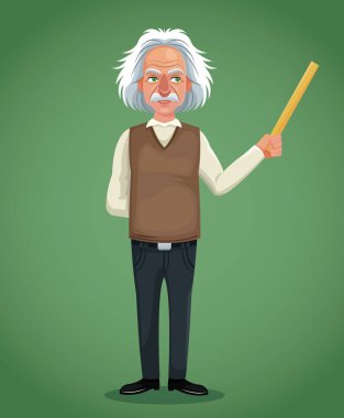 karakter bilim adamı cetvel yeşil arka plan tutan fiziksel