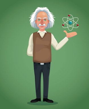 karakter bilim adamı fiziksel ve atom yeşil arka plan