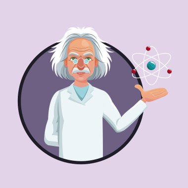 karakter bilim adamı fiziksel ve atom mor simgesi