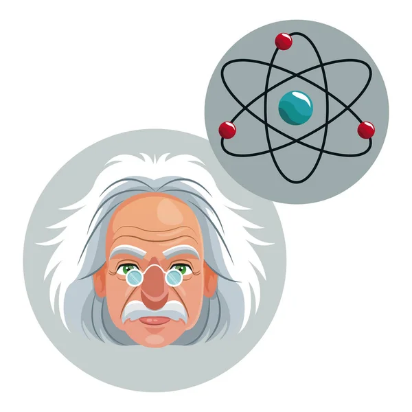 Personaggio scienziato molecola fisica atomo icona — Vettoriale Stock