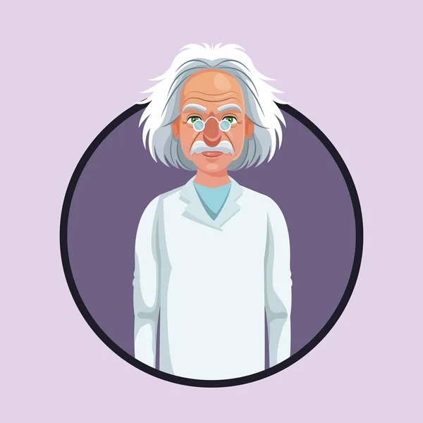 Charakter vědec fyzické ikonou brýle kabát fialový — Stockový vektor