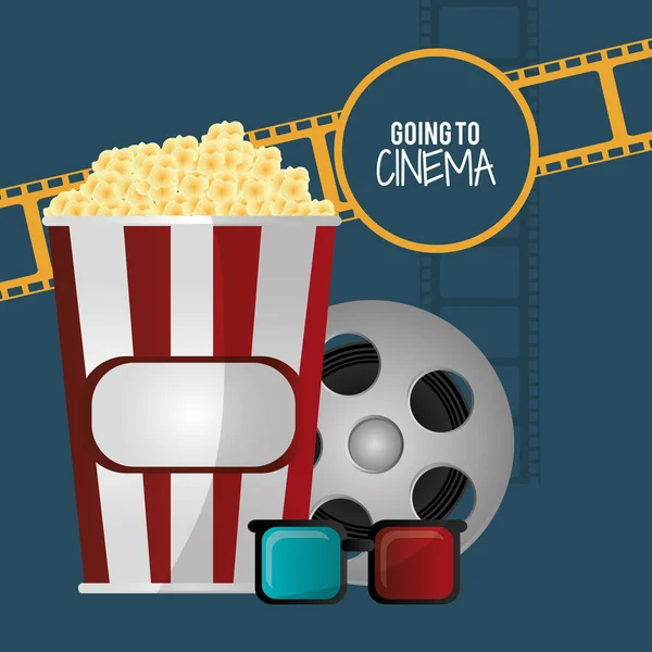 Gonna cinema 3D-bril-Filmstrip pop corn — Stockvector