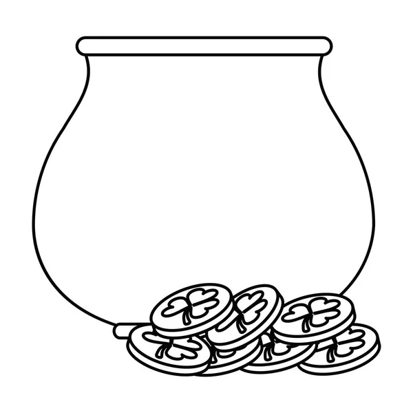 St patricks day pot coin treasure dünner Strich — Stockvektor
