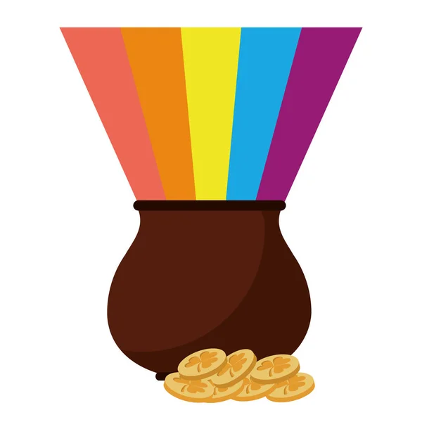 St patricks day kessel regenbogen mit münzen — Stockvektor
