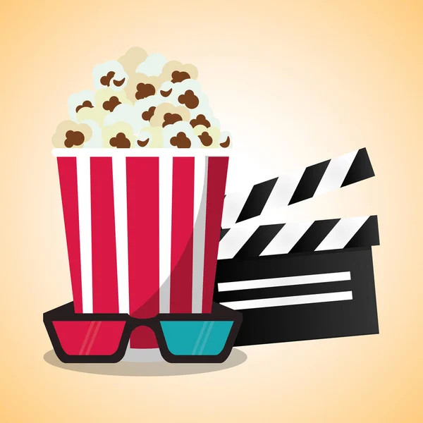 Cinema pop milho palmas e óculos 3d —  Vetores de Stock