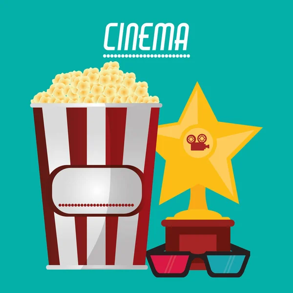 Kino Popcorn 3D-Brille und Trophäe — Stockvektor
