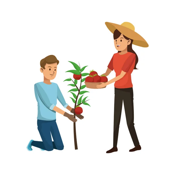 Gardener couple icon — Stock Vector