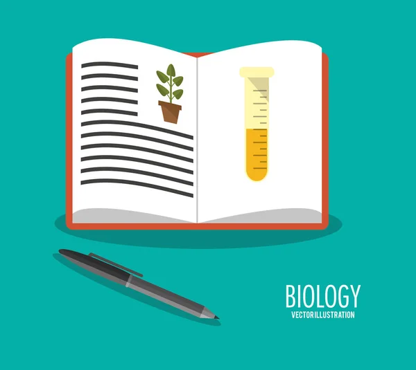 Ikon pena buku biologi sains - Stok Vektor