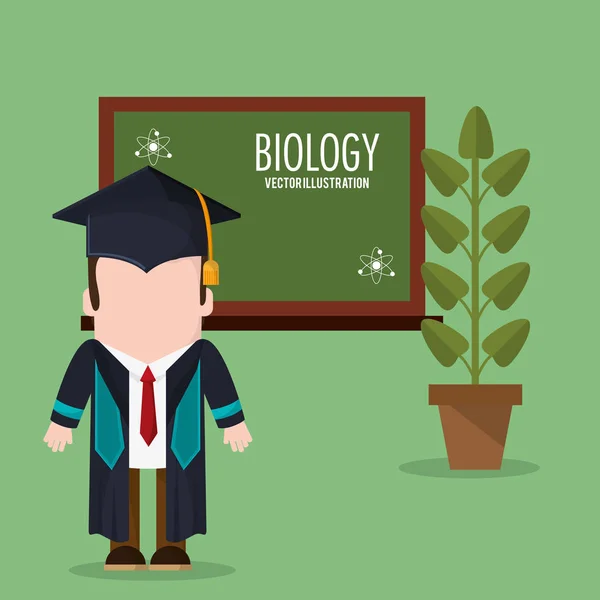 Afgestudeerde student biologie plant en schoolbord — Stockvector