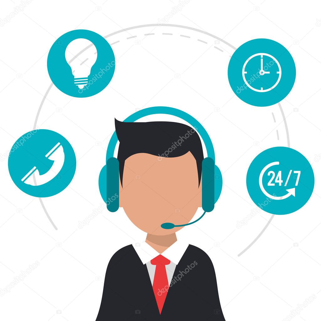 character wearing headset call center icons