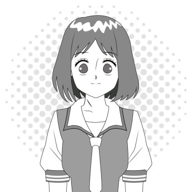 anime kız Japonca karakter siyah ve beyaz