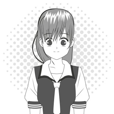 anime kız Japonca karakter siyah ve beyaz