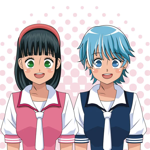 Anime meninas uniforme faculdade japonês — Vetor de Stock