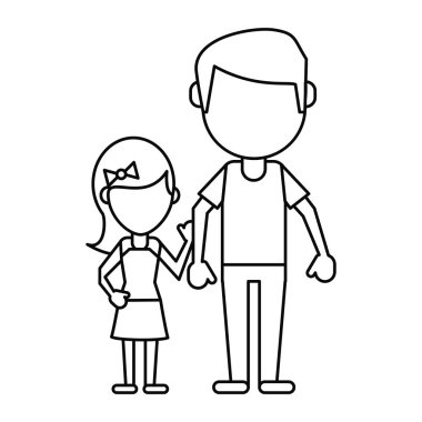 Baba ve kız ince çizgi elele