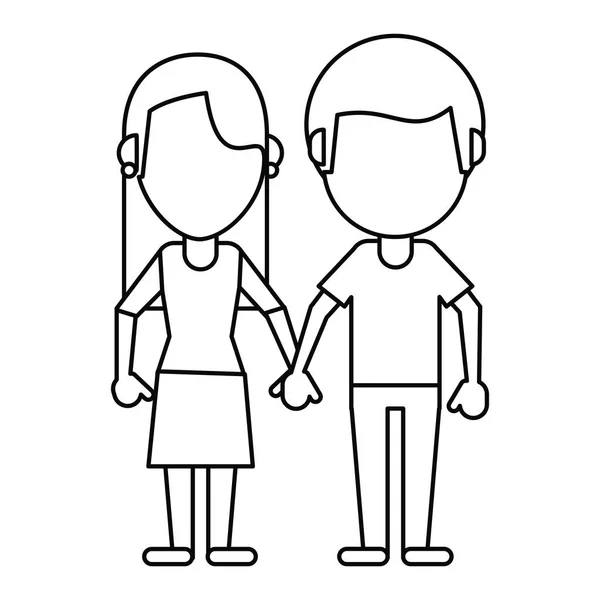 Couple amour hing mains mince ligne — Image vectorielle