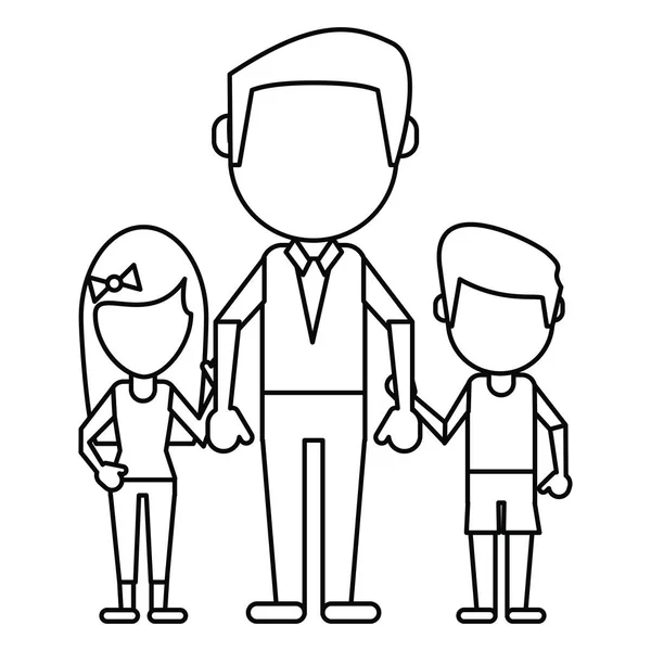 Dad with daughter son holding hands thin line — Stock Vector