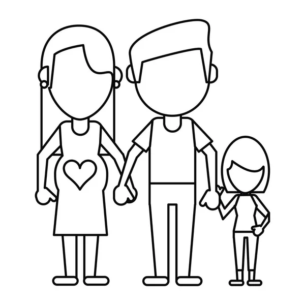 Couple pregnant and daughter thin line — Stock Vector
