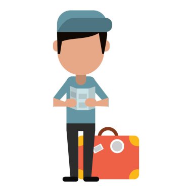 adam seyahat çantası ve harita