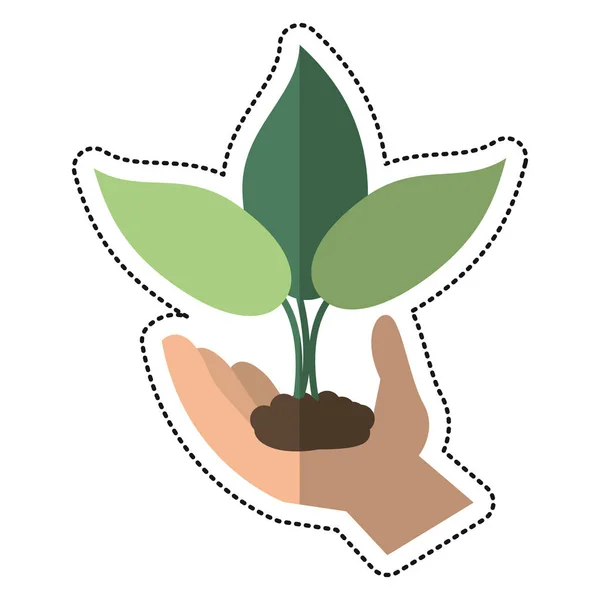 Cartoon hand met bladeren van de plant — Stockvector