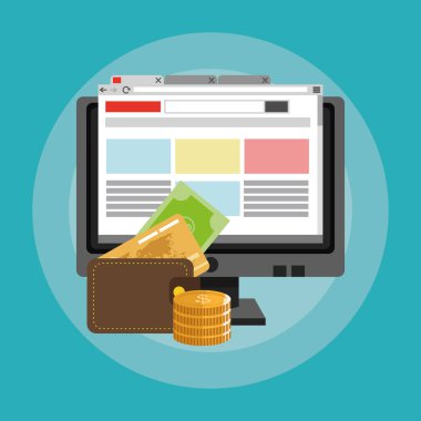 Online alışveriş veya e ticaret ile ilgili simgeler resim