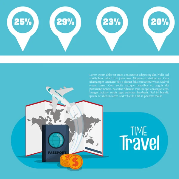 Viaje en el tiempo folleto información promoción vacaciones — Vector de stock