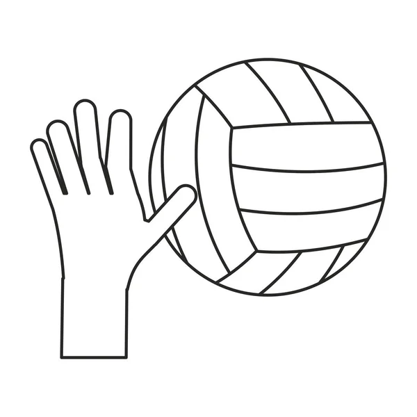 Hand holding volleyball ball sport thin line — Stock Vector