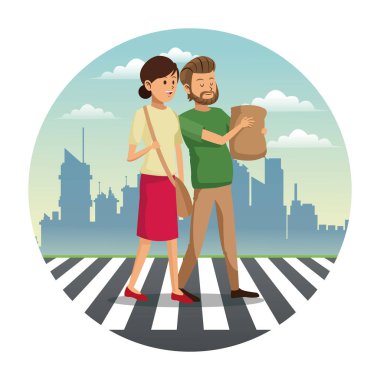 sokak alışveriş çantası kentsel arka plan yürüme Çift