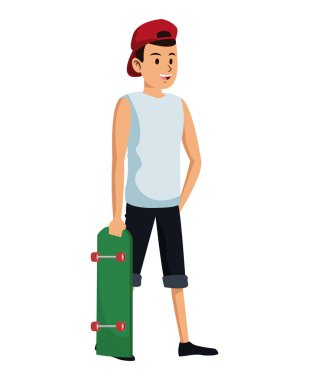 adam kırmızı bere ve kaykay