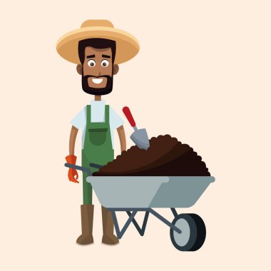 Afrikalı çiftçi adam hasır şapka el arabası dünya