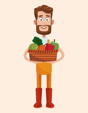 Sakallı çiftçi ile sebze sepeti