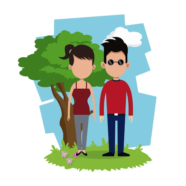 Couple beau stand arbre arrière-plan — Image vectorielle