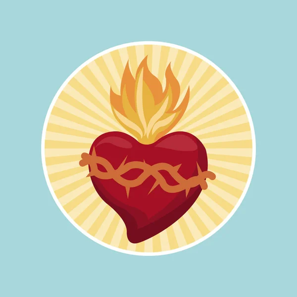 Sacred heart blessed image label — Stock Vector