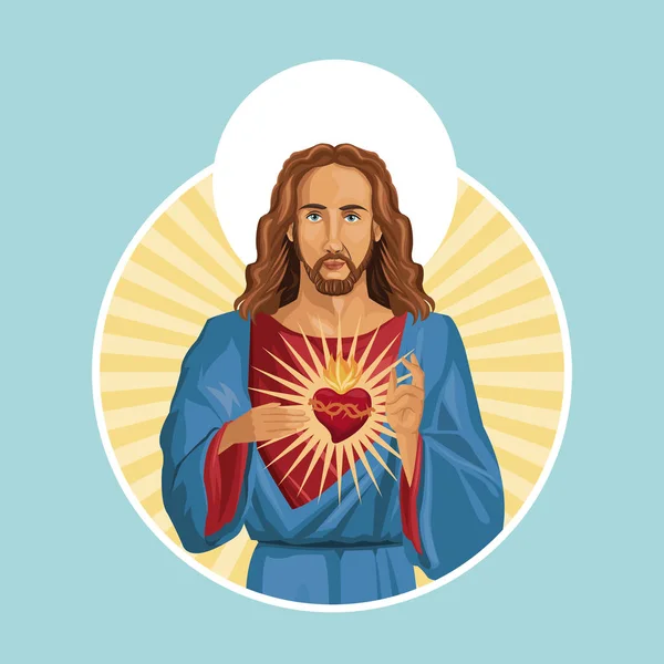 Jesus christ sacred heart label — Stock Vector