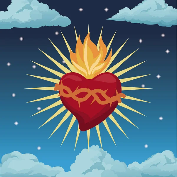 Sacred heart blessed night background — Stock Vector