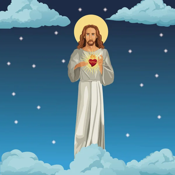 Jesus christ sacred heart night background — Stock Vector
