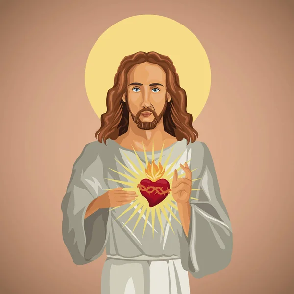 Retrato jesus christ sagrado corazón — Vector de stock