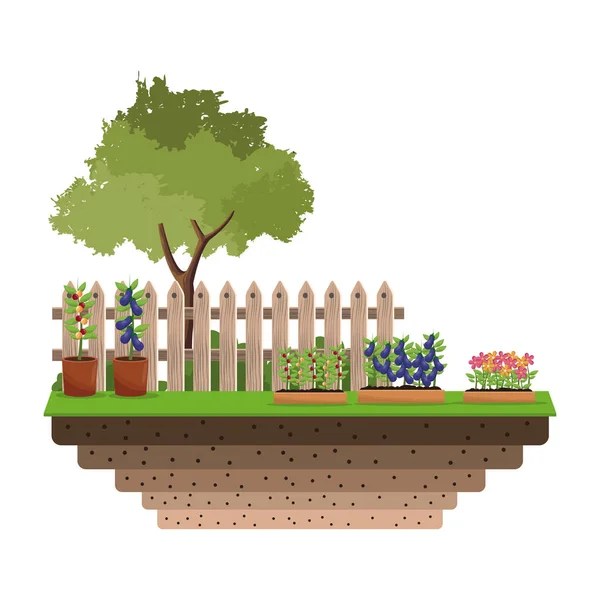 Jardinage plante arbre clôture badge — Image vectorielle