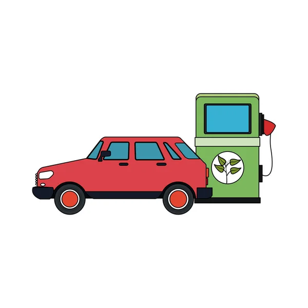 Eco-vriendelijke gas pomp en auto pictogramafbeelding — Stockvector