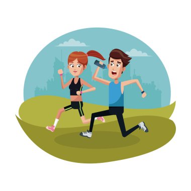 Spor manzara çalışan çift