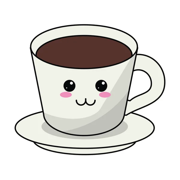 Piatto tazza di caffè kawaii — Vettoriale Stock