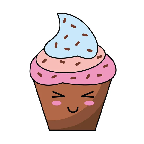 Kawaii cupcake söt efterrätt — Stock vektor