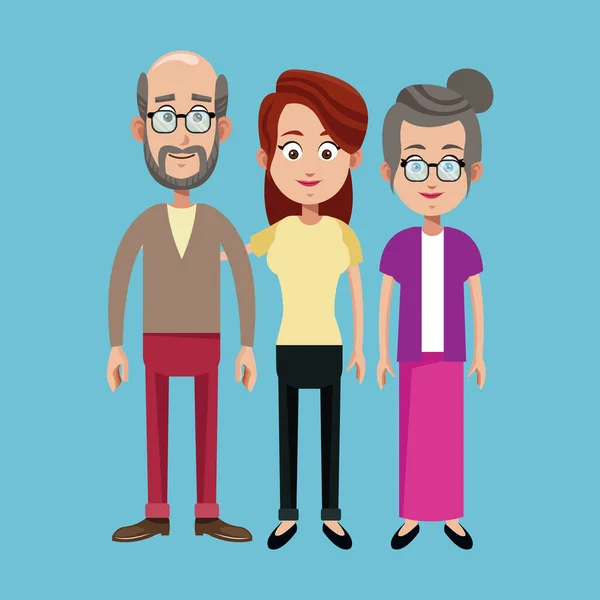 Abuelos y madre imagen familiar — Vector de stock