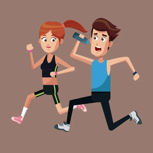 Pareja corriendo ejercicio saludable — Vector de stock