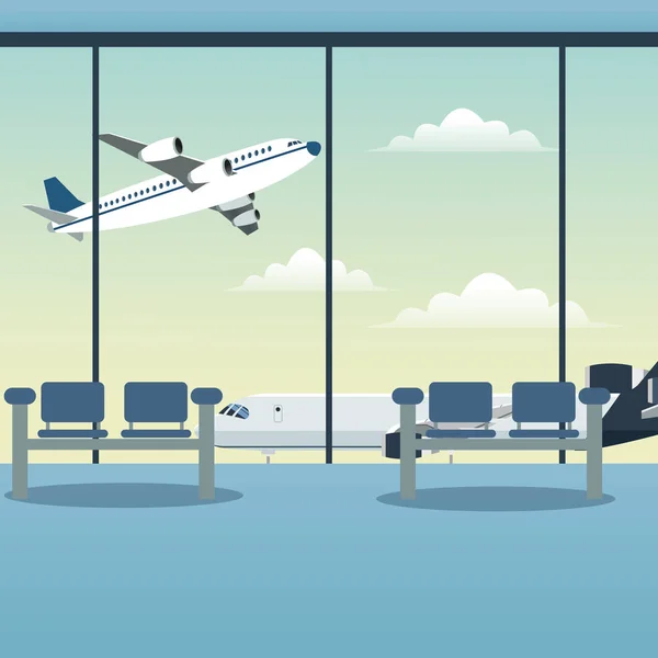 Sala de espera aeropuerto avión — Vector de stock