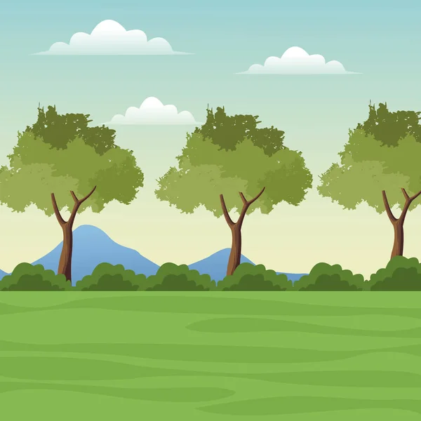 Paysage arbre montagne herbe — Image vectorielle