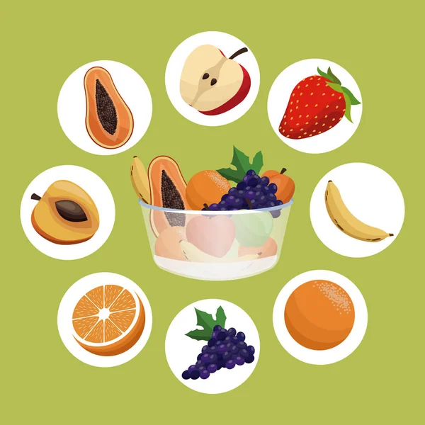 Healthy fruit bowl diet eating — Stock Vector