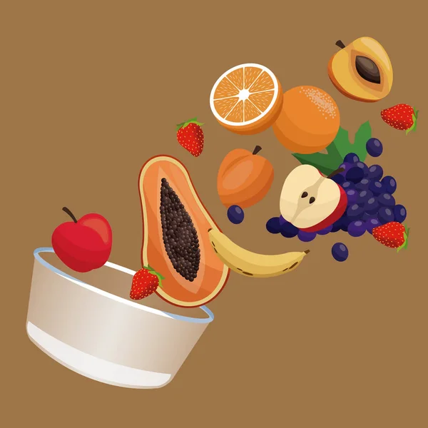 Tál gyümölcs táplálkozás étkezés — Stock Vector