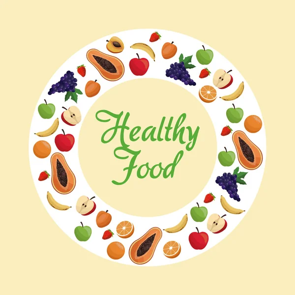 Cartel de frutas alimentos saludables — Vector de stock
