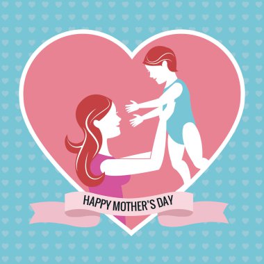 mutlu anneler günü-anne bebek pembe kalp tutan