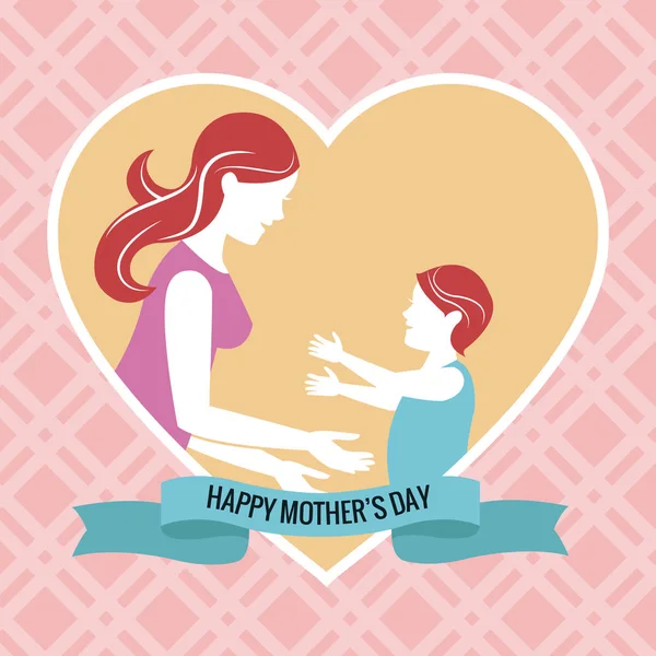 Mutlu anneler günü - anne ile bebek kalp — Stok Vektör